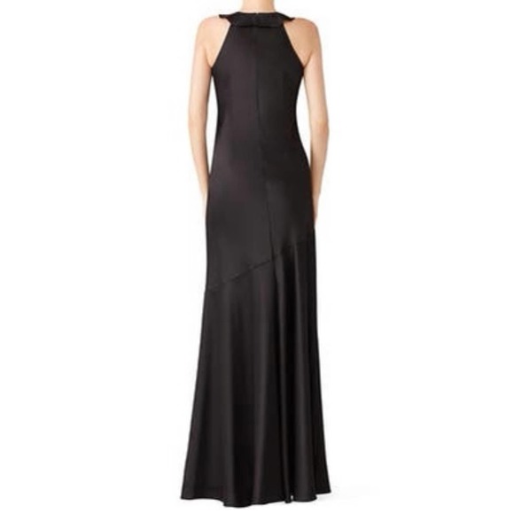 Aidan Mattox Black Satin Ruffle Front Sleeveless Maxi Dress 2 - Picture 3 of 13